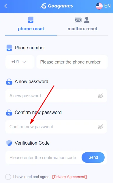 Confirm the new password